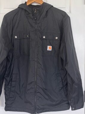 Carhartt Black Hooded Windbreaker Jacket with Logo Patch